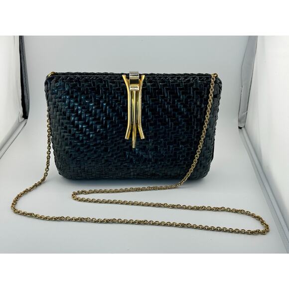 Rare‎ RODO Vintage Green Black Wicker Weave Gold Purse Italy Made Art Deco 1960s - Picture 1 of 12